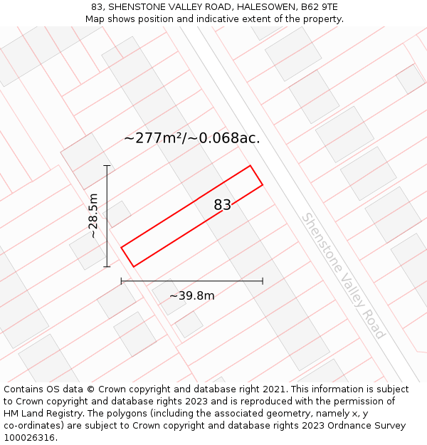 83, SHENSTONE VALLEY ROAD, HALESOWEN, B62 9TE: Plot and title map