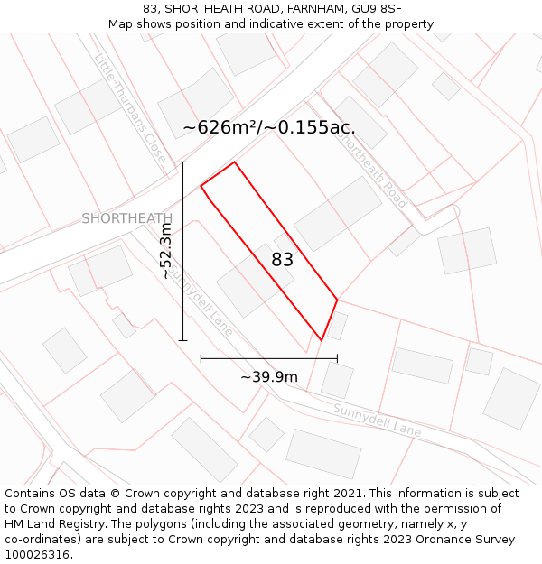 83, SHORTHEATH ROAD, FARNHAM, GU9 8SF: Plot and title map