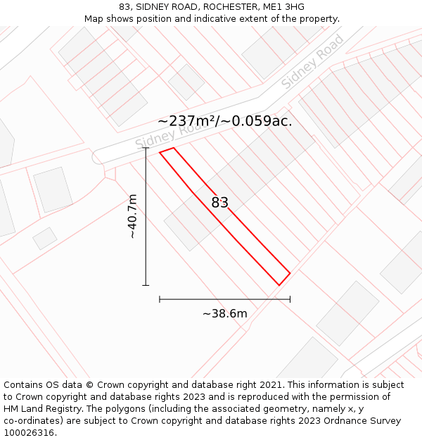 83, SIDNEY ROAD, ROCHESTER, ME1 3HG: Plot and title map