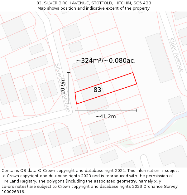 83, SILVER BIRCH AVENUE, STOTFOLD, HITCHIN, SG5 4BB: Plot and title map