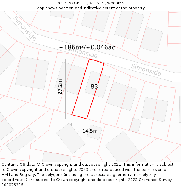 83, SIMONSIDE, WIDNES, WA8 4YN: Plot and title map