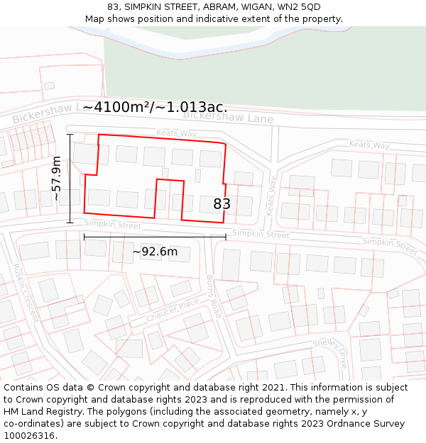 83, SIMPKIN STREET, ABRAM, WIGAN, WN2 5QD: Plot and title map