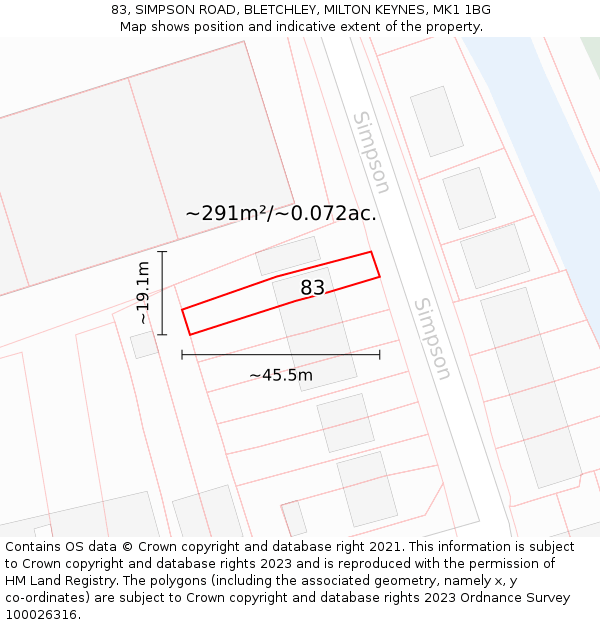 83, SIMPSON ROAD, BLETCHLEY, MILTON KEYNES, MK1 1BG: Plot and title map