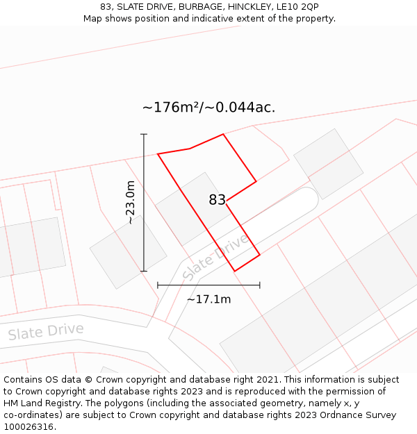 83, SLATE DRIVE, BURBAGE, HINCKLEY, LE10 2QP: Plot and title map