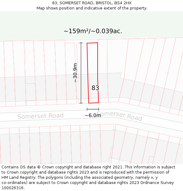 83, SOMERSET ROAD, BRISTOL, BS4 2HX: Plot and title map
