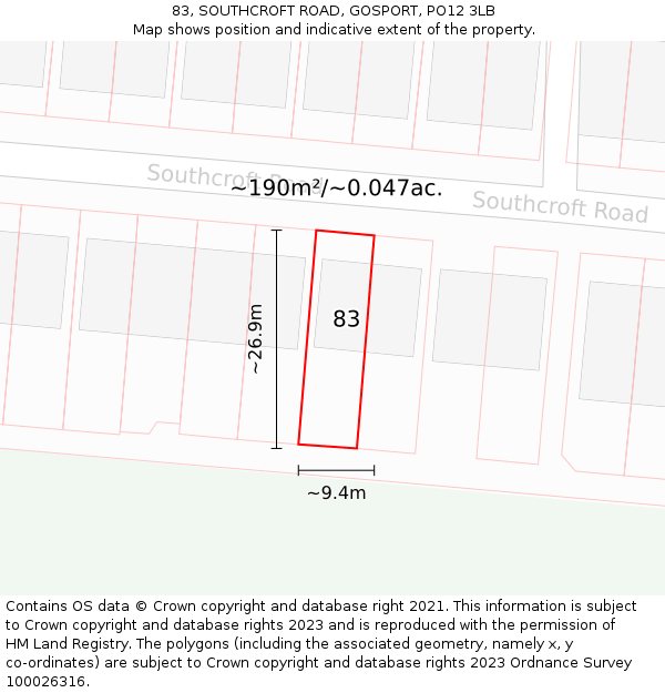 83, SOUTHCROFT ROAD, GOSPORT, PO12 3LB: Plot and title map