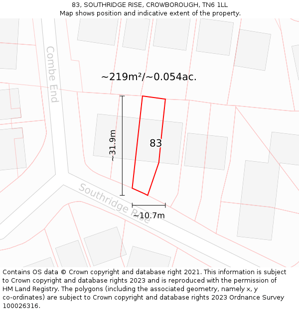 83, SOUTHRIDGE RISE, CROWBOROUGH, TN6 1LL: Plot and title map