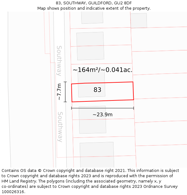 83, SOUTHWAY, GUILDFORD, GU2 8DF: Plot and title map