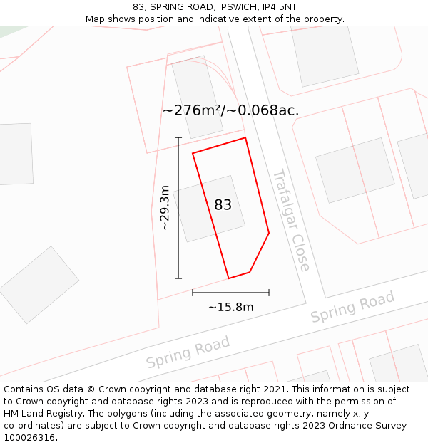 83, SPRING ROAD, IPSWICH, IP4 5NT: Plot and title map