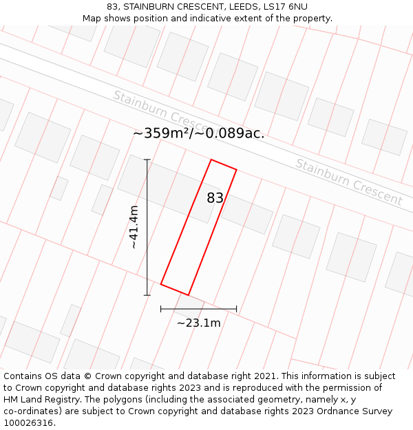 83, STAINBURN CRESCENT, LEEDS, LS17 6NU: Plot and title map