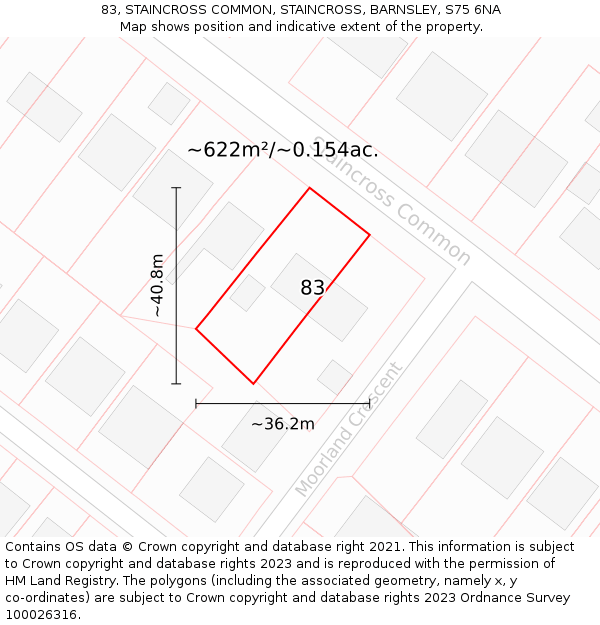 83, STAINCROSS COMMON, STAINCROSS, BARNSLEY, S75 6NA: Plot and title map