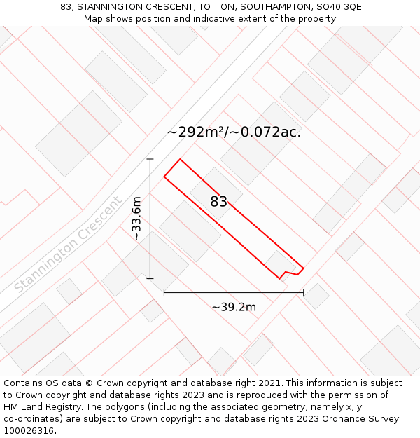 83, STANNINGTON CRESCENT, TOTTON, SOUTHAMPTON, SO40 3QE: Plot and title map