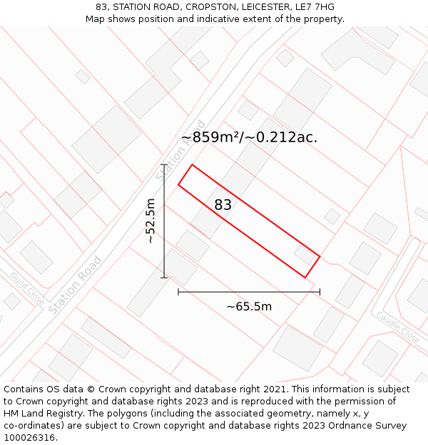 83, STATION ROAD, CROPSTON, LEICESTER, LE7 7HG: Plot and title map