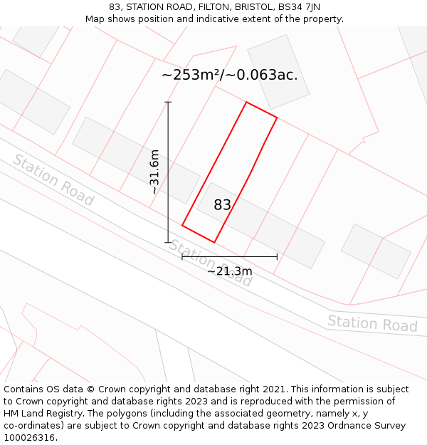 83, STATION ROAD, FILTON, BRISTOL, BS34 7JN: Plot and title map