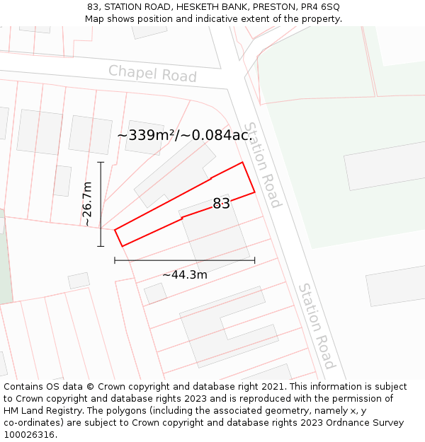 83, STATION ROAD, HESKETH BANK, PRESTON, PR4 6SQ: Plot and title map