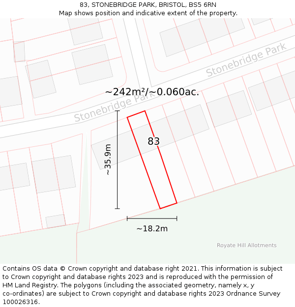83, STONEBRIDGE PARK, BRISTOL, BS5 6RN: Plot and title map