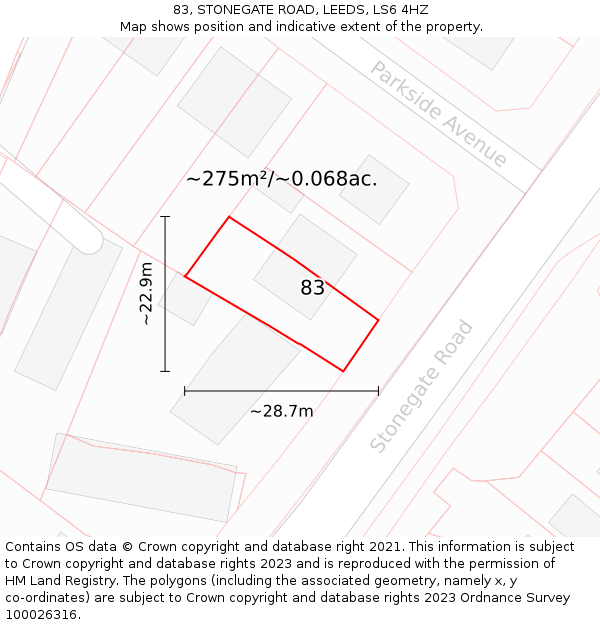 83, STONEGATE ROAD, LEEDS, LS6 4HZ: Plot and title map