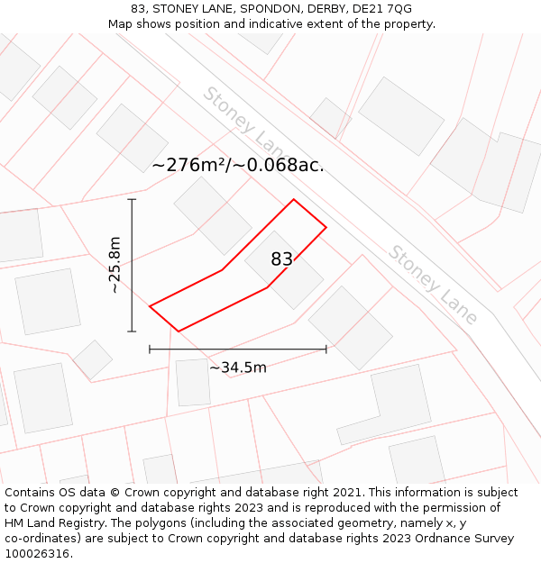 83, STONEY LANE, SPONDON, DERBY, DE21 7QG: Plot and title map