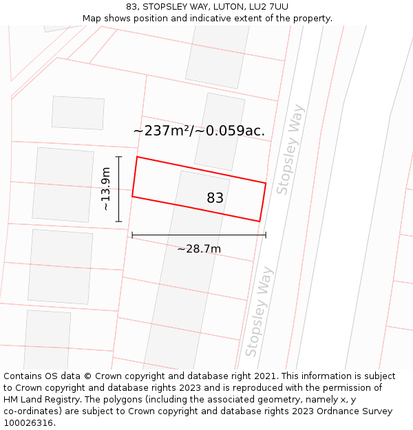 83, STOPSLEY WAY, LUTON, LU2 7UU: Plot and title map