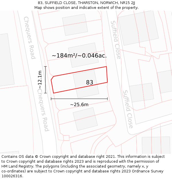 83, SUFFIELD CLOSE, THARSTON, NORWICH, NR15 2JJ: Plot and title map