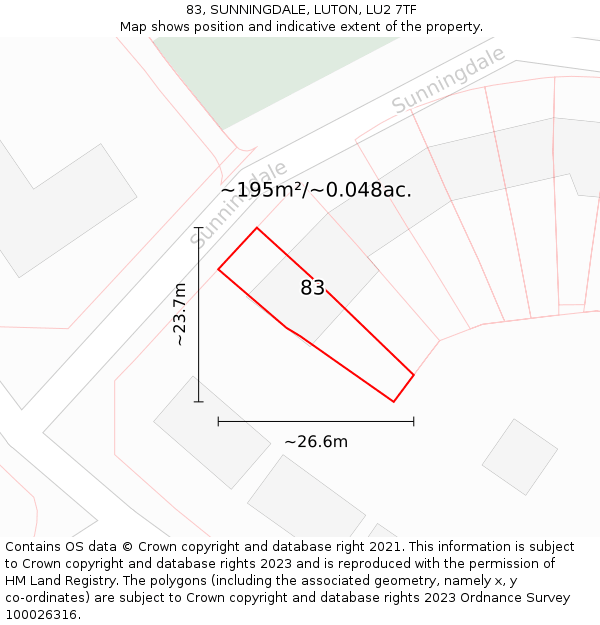 83, SUNNINGDALE, LUTON, LU2 7TF: Plot and title map