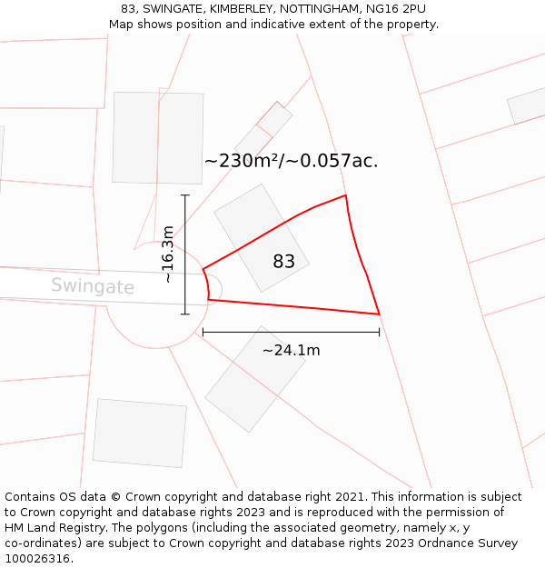 83, SWINGATE, KIMBERLEY, NOTTINGHAM, NG16 2PU: Plot and title map