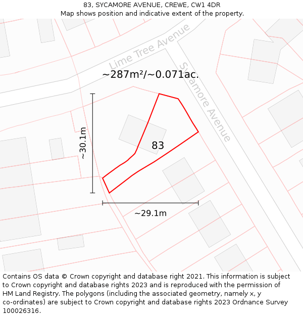83, SYCAMORE AVENUE, CREWE, CW1 4DR: Plot and title map