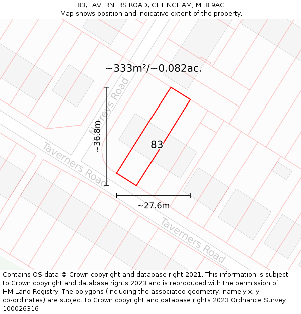 83, TAVERNERS ROAD, GILLINGHAM, ME8 9AG: Plot and title map