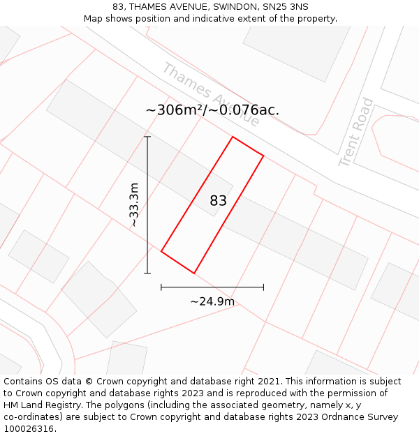 83, THAMES AVENUE, SWINDON, SN25 3NS: Plot and title map