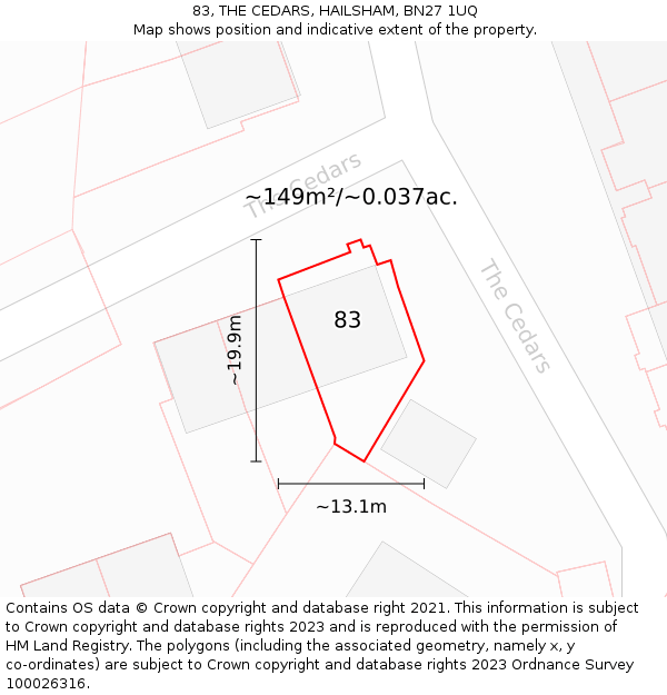 83, THE CEDARS, HAILSHAM, BN27 1UQ: Plot and title map