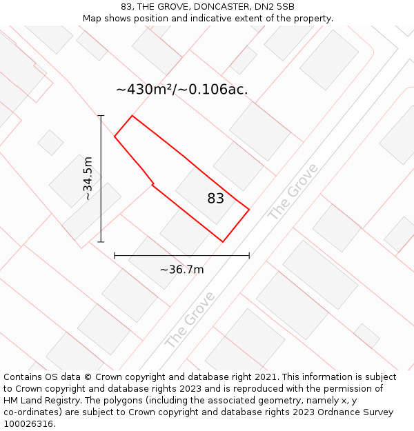 83, THE GROVE, DONCASTER, DN2 5SB: Plot and title map