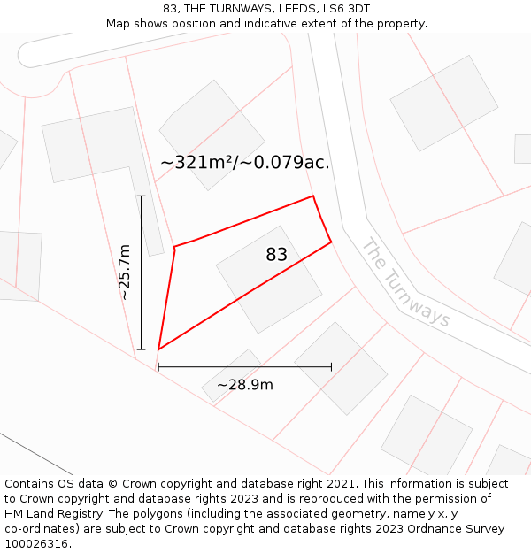 83, THE TURNWAYS, LEEDS, LS6 3DT: Plot and title map