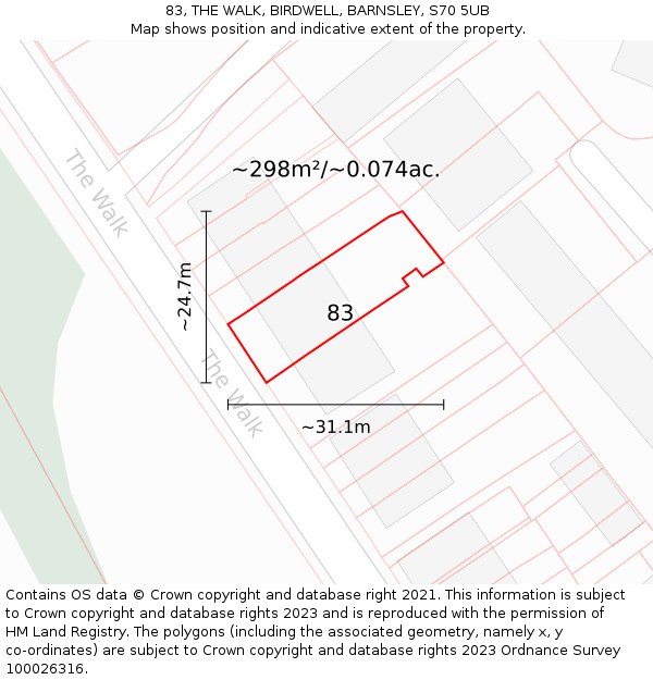83, THE WALK, BIRDWELL, BARNSLEY, S70 5UB: Plot and title map