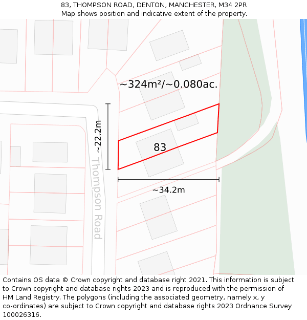 83, THOMPSON ROAD, DENTON, MANCHESTER, M34 2PR: Plot and title map