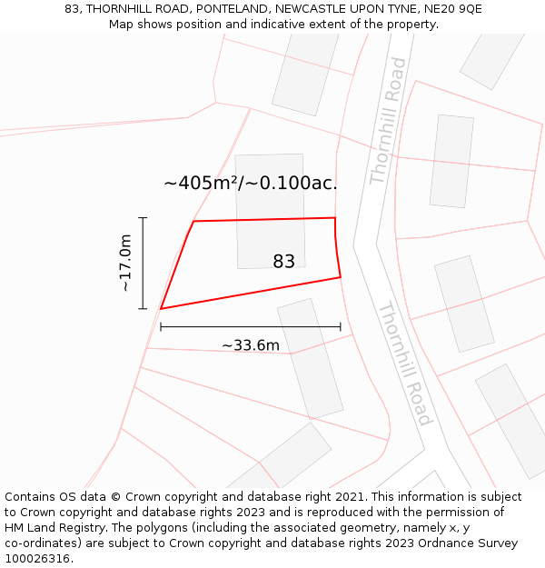 83, THORNHILL ROAD, PONTELAND, NEWCASTLE UPON TYNE, NE20 9QE: Plot and title map