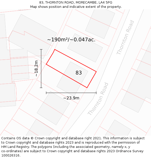 83, THORNTON ROAD, MORECAMBE, LA4 5PG: Plot and title map