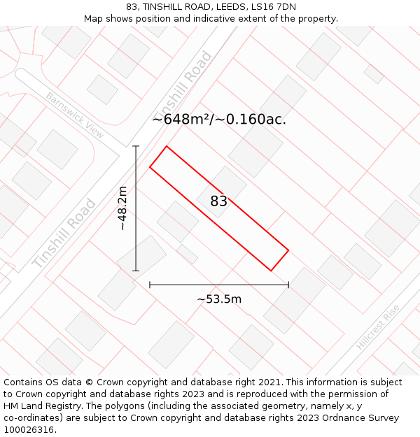 83, TINSHILL ROAD, LEEDS, LS16 7DN: Plot and title map