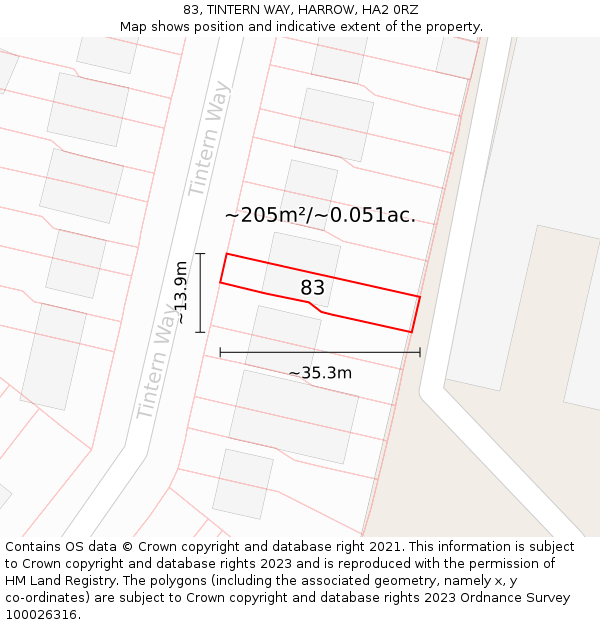 83, TINTERN WAY, HARROW, HA2 0RZ: Plot and title map