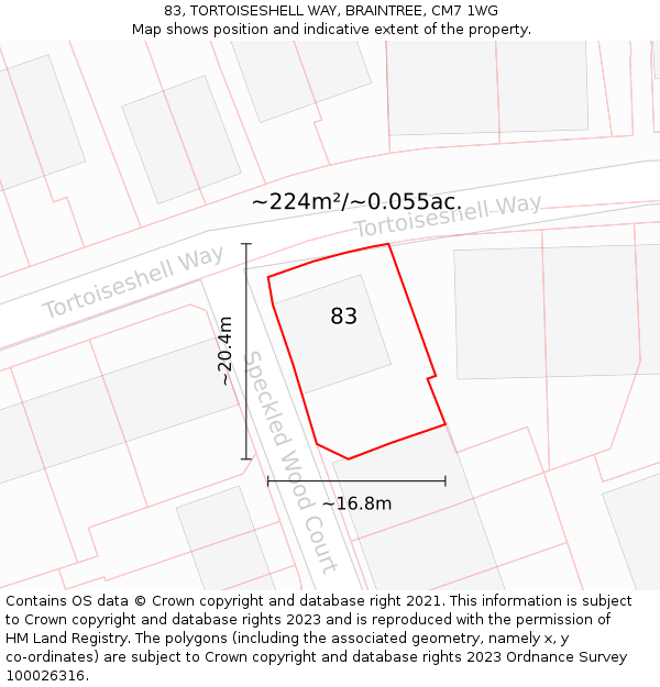 83, TORTOISESHELL WAY, BRAINTREE, CM7 1WG: Plot and title map