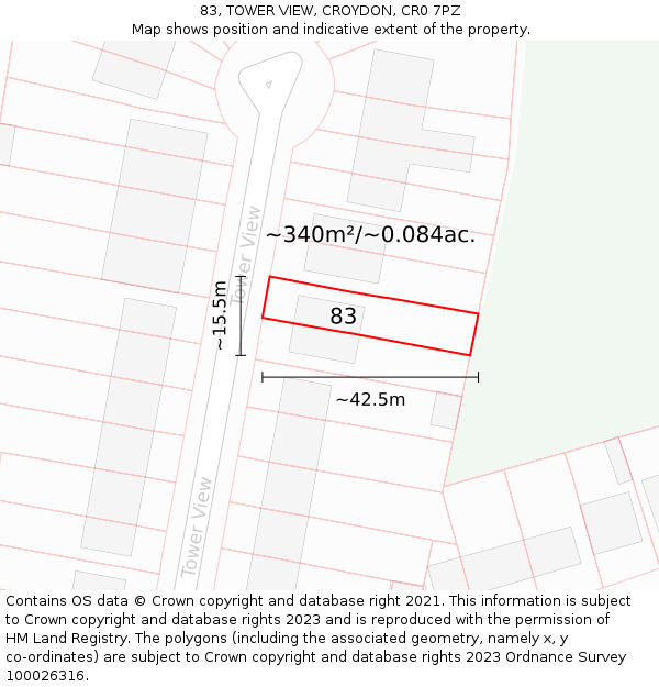 83, TOWER VIEW, CROYDON, CR0 7PZ: Plot and title map