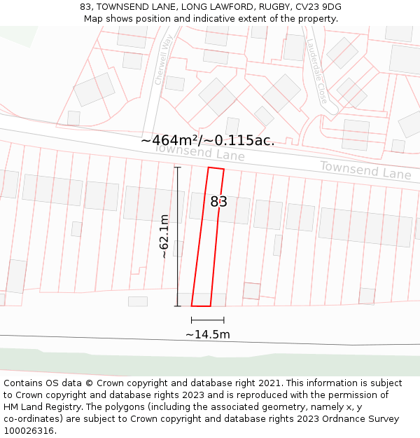 83, TOWNSEND LANE, LONG LAWFORD, RUGBY, CV23 9DG: Plot and title map