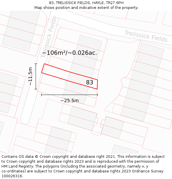 83, TRELISSICK FIELDS, HAYLE, TR27 6PH: Plot and title map