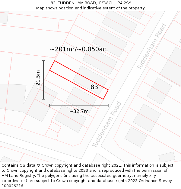 83, TUDDENHAM ROAD, IPSWICH, IP4 2SY: Plot and title map