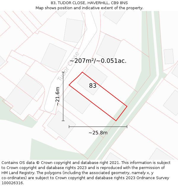 83, TUDOR CLOSE, HAVERHILL, CB9 8NS: Plot and title map