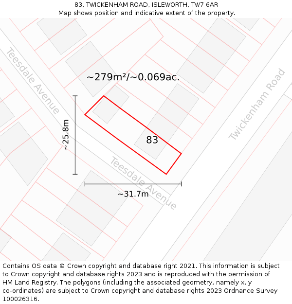 83, TWICKENHAM ROAD, ISLEWORTH, TW7 6AR: Plot and title map