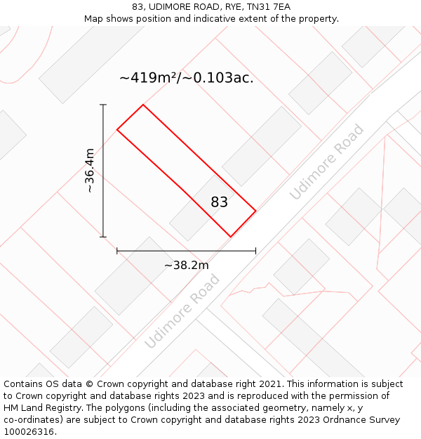 83, UDIMORE ROAD, RYE, TN31 7EA: Plot and title map