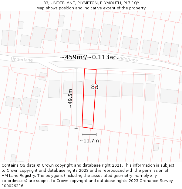 83, UNDERLANE, PLYMPTON, PLYMOUTH, PL7 1QY: Plot and title map