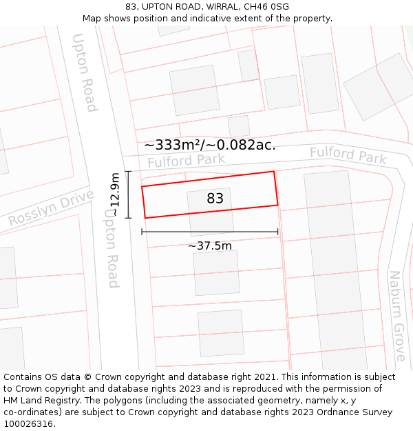 83, UPTON ROAD, WIRRAL, CH46 0SG: Plot and title map