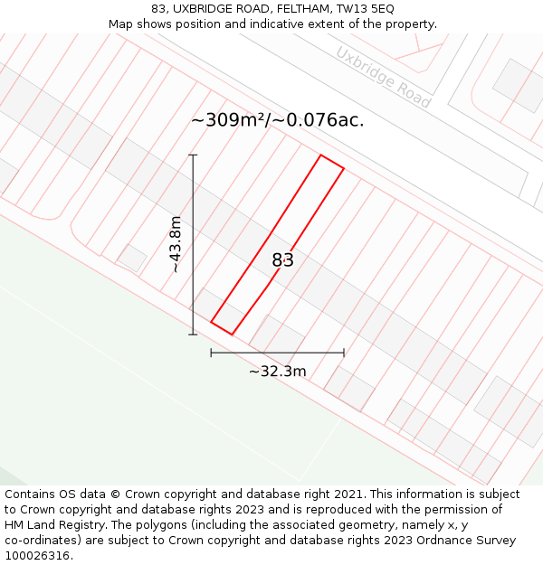 83, UXBRIDGE ROAD, FELTHAM, TW13 5EQ: Plot and title map