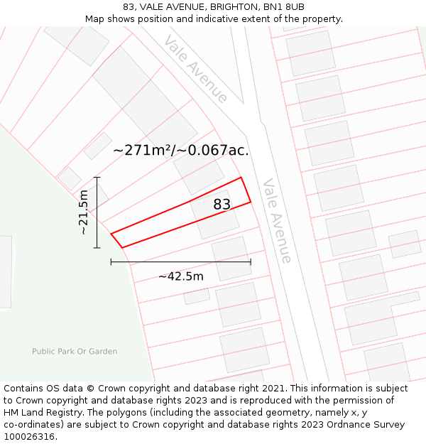 83, VALE AVENUE, BRIGHTON, BN1 8UB: Plot and title map